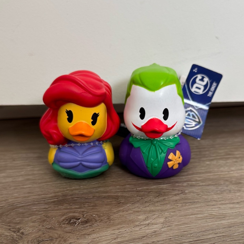 Disney Ariel & Joker Rubber Duck Bath Toy Set NWT DC Crossover